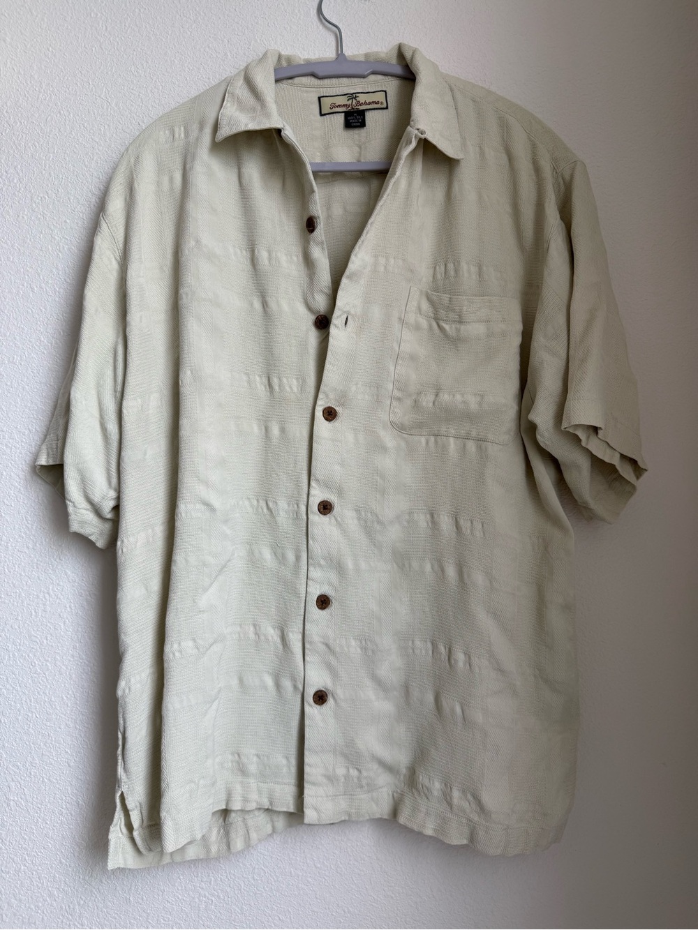 Tommy Bahama Lightweight 100% SILK Beige Short Sleeve Button Shirt